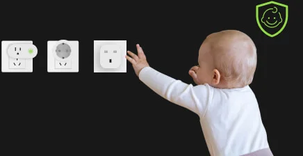 Enchufe medidor de energía con seguro para niños.