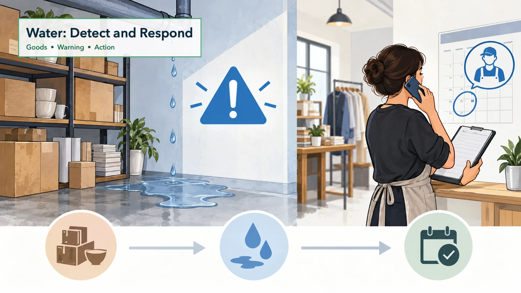 Water detection and response planning around vulnerable business stock