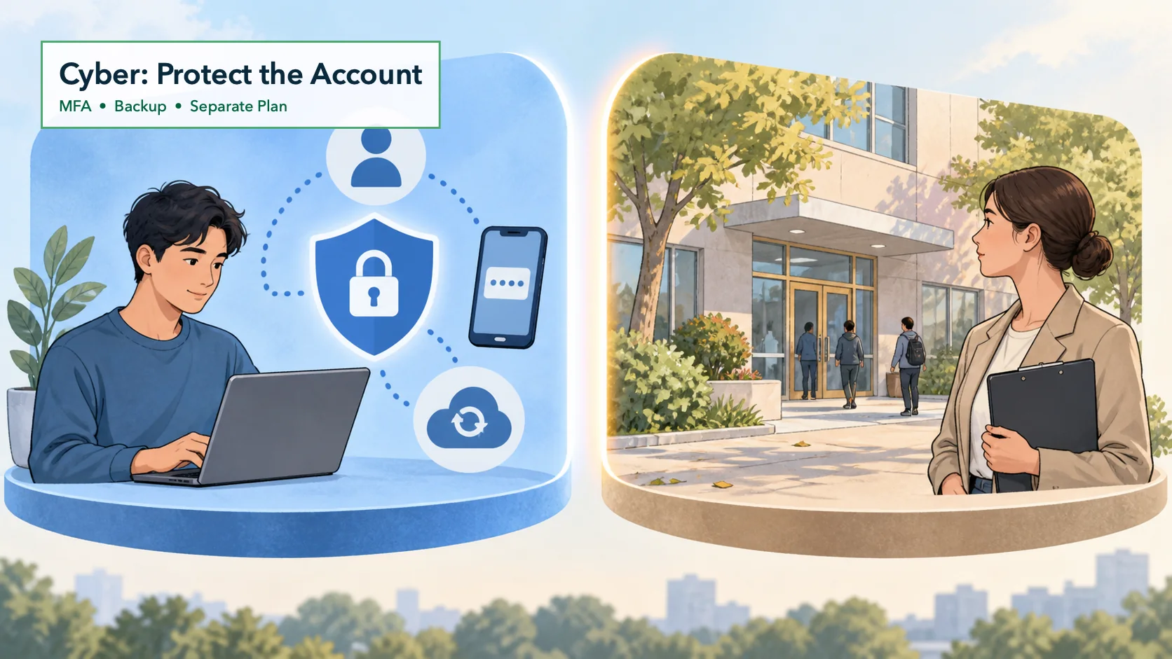 Protecting business accounts with multifactor authentication and recoverable backups