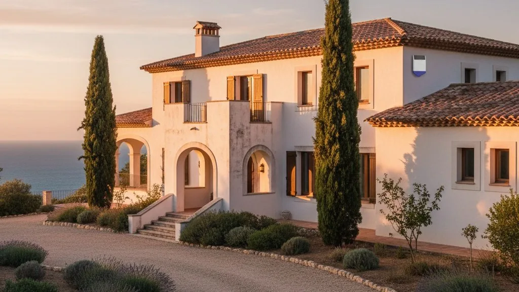 Mediterranean villa installation with multiple buildings requiring long-range wireless alarm coverage